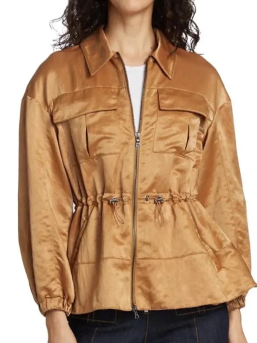 Cinq a Sept Liv Matte-Satin Drawstring Waist Peplum Jacket